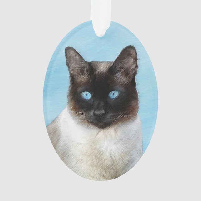 Siamese Cat Painting - Cute Original Cat Art Ornament (Back)
