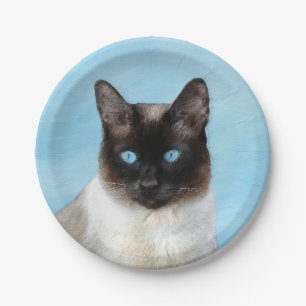 Siamese Cat Painting - Cute Original Cat Art Paper Plate