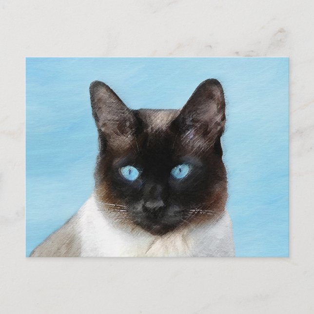 Siamese Cat Painting - Cute Original Cat Art Postcard (Front)