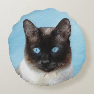 Siamese Cat Painting - Cute Original Cat Art Round Cushion