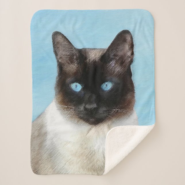 Siamese Cat Painting - Cute Original Cat Art Sherpa Blanket (Front)