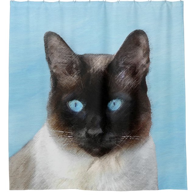 Siamese Cat Painting - Cute Original Cat Art Shower Curtain (Front)