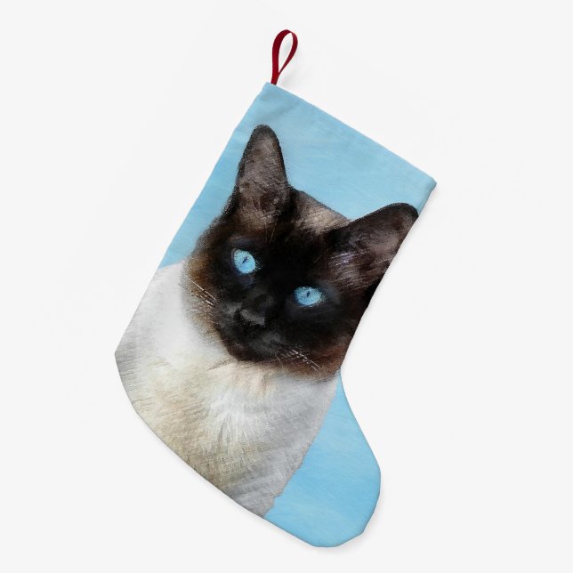 Siamese Cat Painting - Cute Original Cat Art Small Christmas Stocking (Front (Hanging))