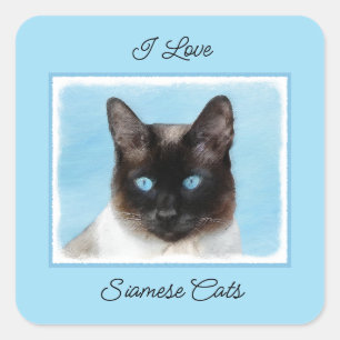 Siamese Cat Painting - Cute Original Cat Art Square Sticker