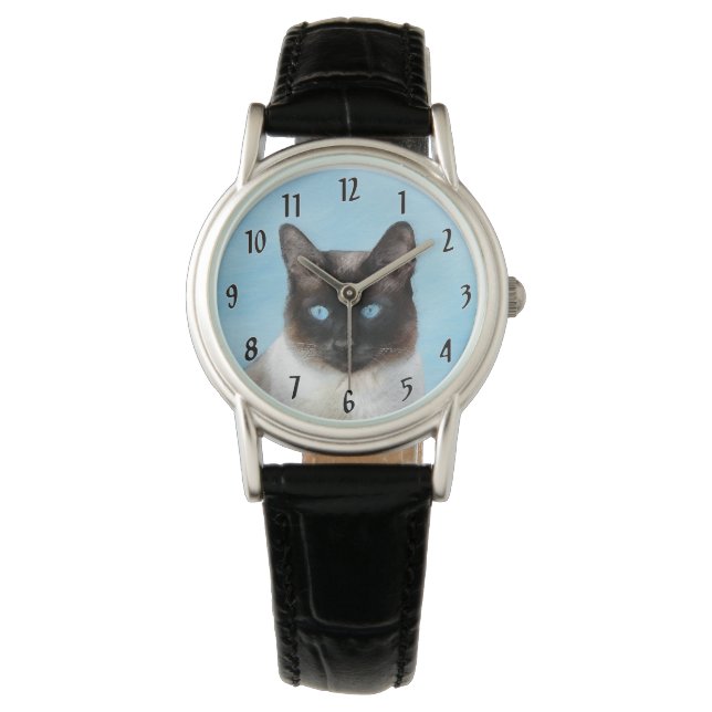 Siamese Cat Painting - Cute Original Cat Art Watch (Front)