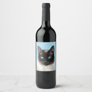 Siamese Cat Painting - Cute Original Cat Art Wine Label
