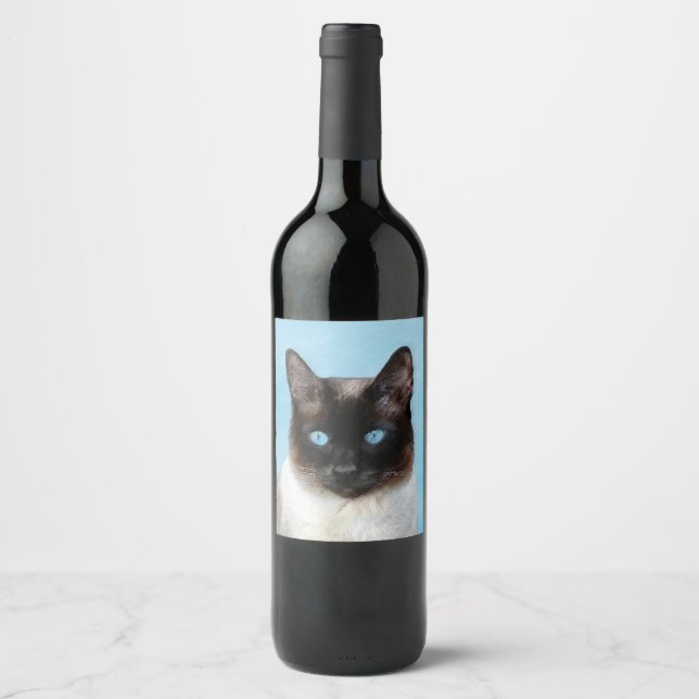 Siamese Cat Painting - Cute Original Cat Art Wine Label (Front)