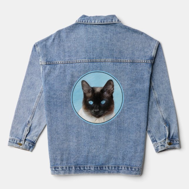 Siamese Cat Painting Original Animal Art Denim Jacket (Back)