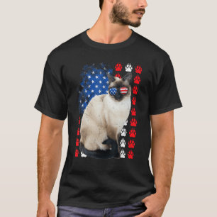 Siamese Cat Paws USA Flag Indepedence Day 4th Of J T-Shirt