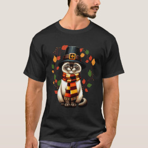 Siamese Cat Pilgrim Thanksgiving Fall Turkey, Wome T-Shirt