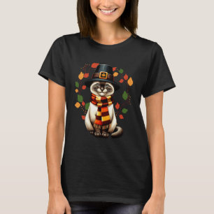 Siamese Cat Pilgrim Thanksgiving Fall Turkey, Wome T-Shirt