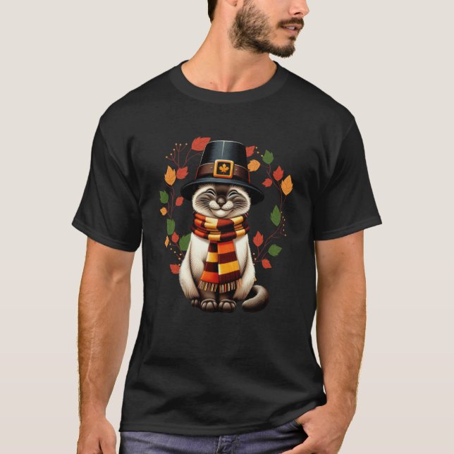 Siamese Cat Pilgrim Thanksgiving Fall Turkey Women T-Shirt (Front)