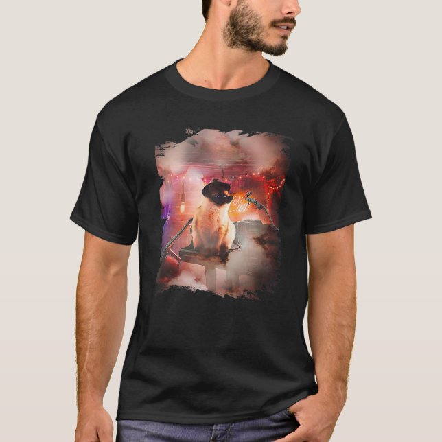 Siamese Cat Playing Piano T-Shirt (Front)