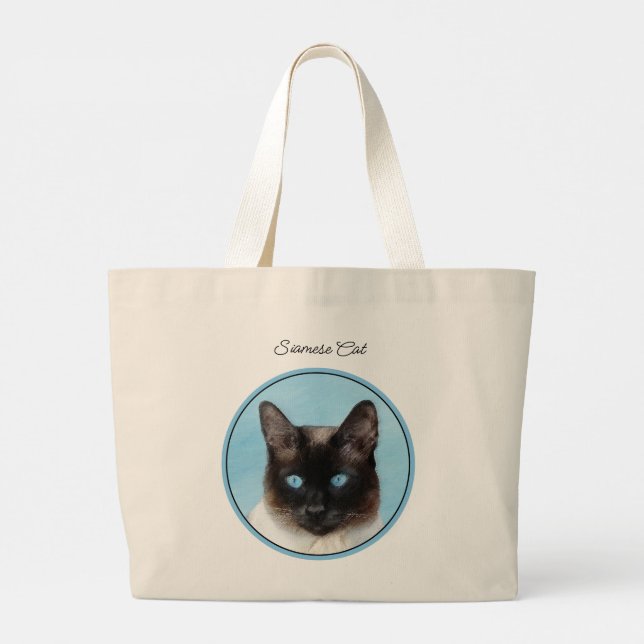 Siamese Cat Portrait Painting Cute Original Art Large Tote Bag (Back)