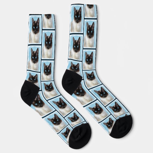 Siamese Cat Portrait Painting Cute Original Art Socks (Right)