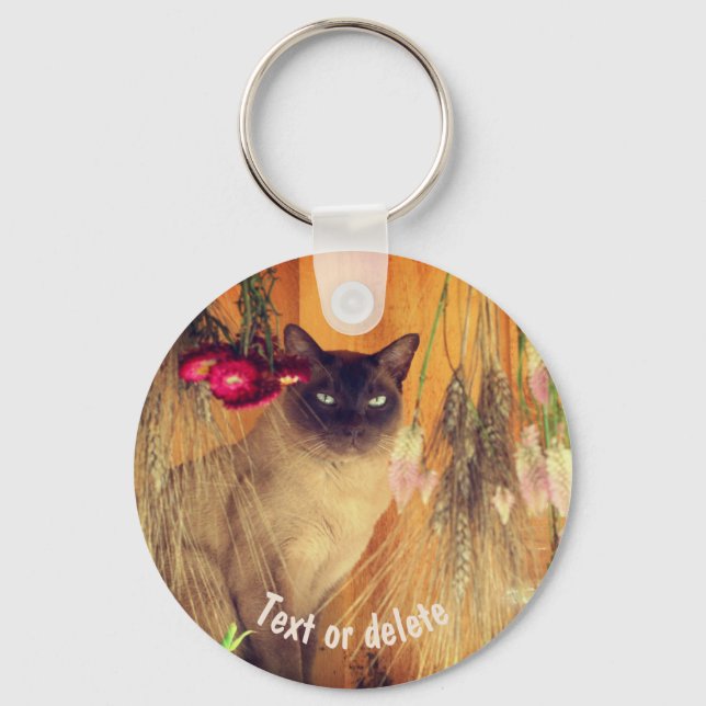 Siamese Cat Posing Personalised Key Ring (Front)