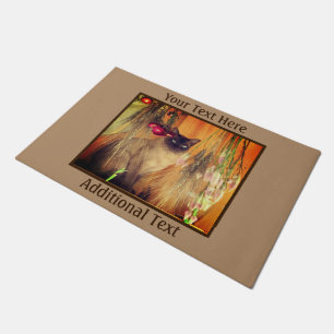 Siamese Cat Posing With Flowers Personalised Doormat