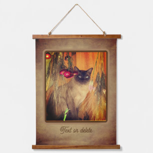 Siamese Cat Posing With Flowers Personalised  Hanging Tapestry