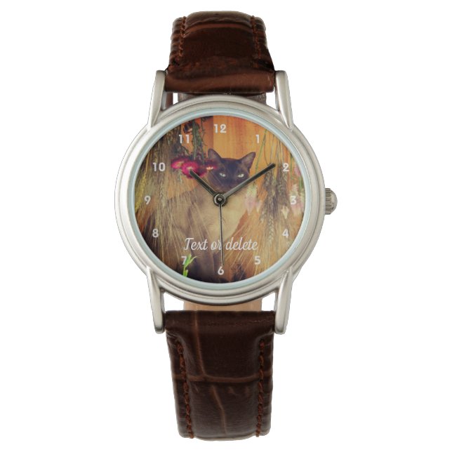 Siamese Cat Posing With Flowers   Watch (Front)