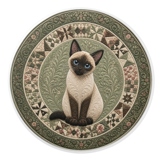 Siamese Cat Quilt  Ceramic Knob (Front)