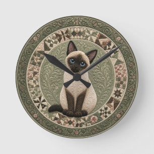 Siamese Cat Quilt  Round Clock