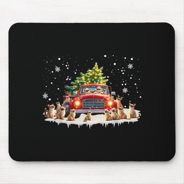 Siamese Cat Red Truck Christmas Tree Santa Ugly Xm Mouse Mat (Front)