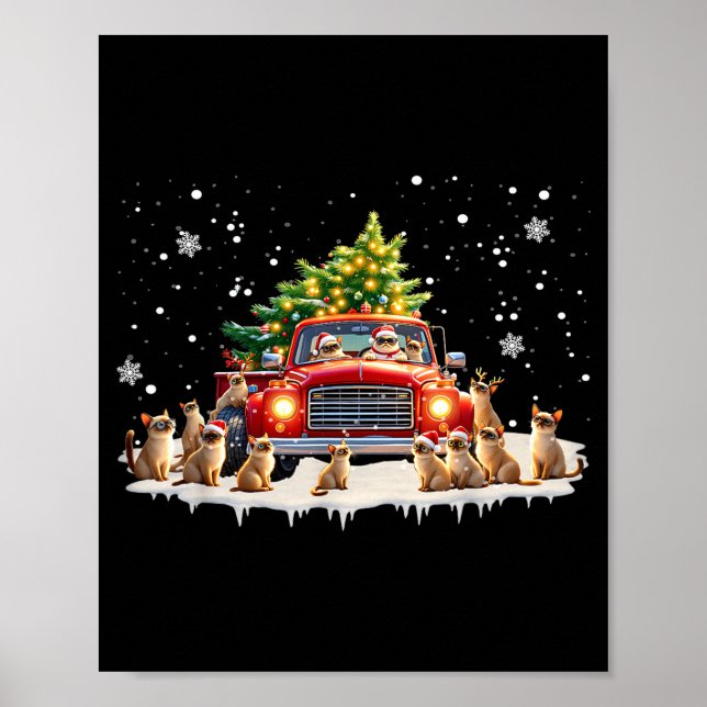Siamese Cat Red Truck Christmas Tree Santa Ugly Xm Poster (Front)
