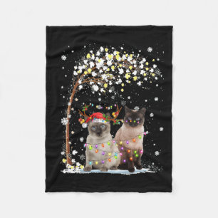 Siamese Cat Reindeer Hat Santa Christmas Tree Funn Fleece Blanket