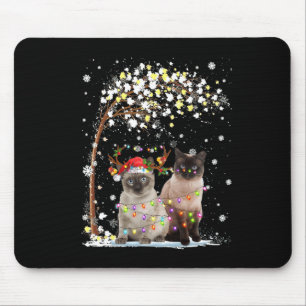 Siamese Cat Reindeer Hat Santa Christmas Tree Funn Mouse Mat