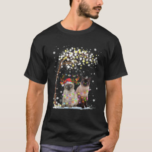 Siamese Cat Reindeer Hat Santa Christmas Tree Funn T-Shirt