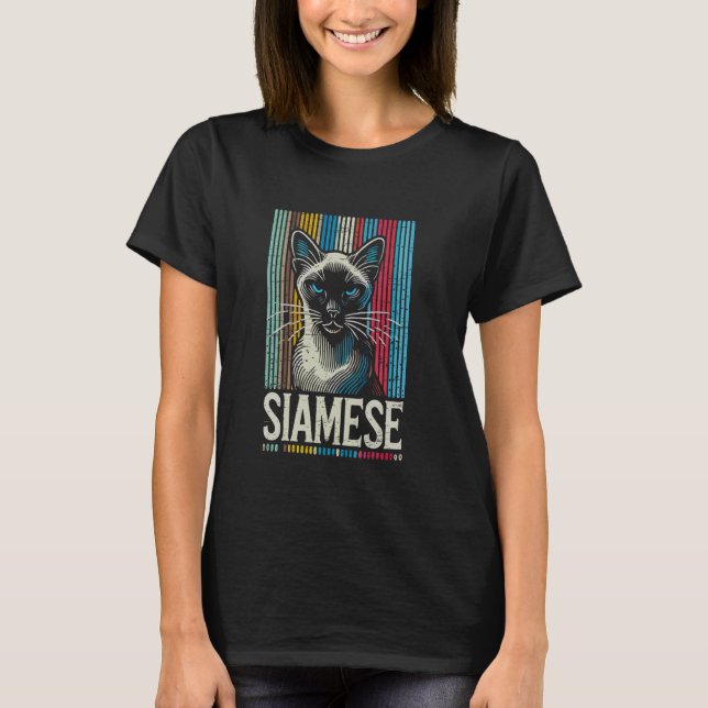 Siamese Cat Retro Stripes Cool Feline T-Shirt (Front)