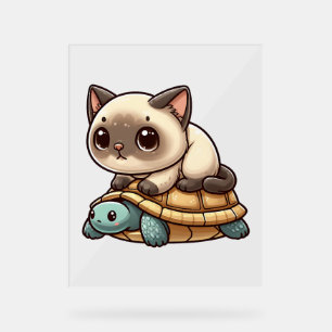 Siamese cat rides turtle acrylic sign