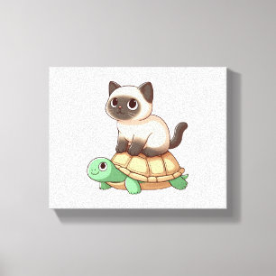 Siamese cat rides turtle  canvas print