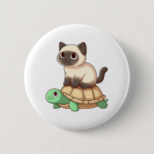 Siamese cat rides turtle Copy 6 Cm Round Badge