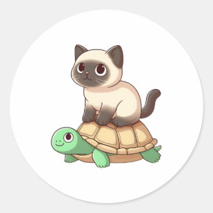 Siamese cat rides turtle Copy Classic Round Sticker