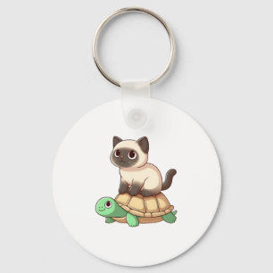 Siamese cat rides turtle Copy Key Ring