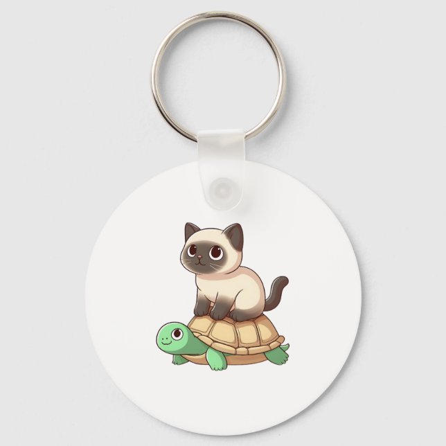 Siamese cat rides turtle Copy Key Ring (Front)