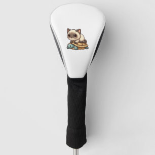 Siamese cat rides turtle golf head cover