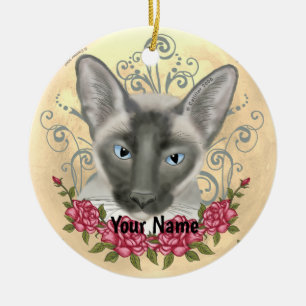 Siamese Cat Roses custom name ornament