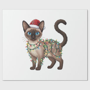 Siamese Cat Santa Hat Christmas Lights Funny Wrapping Paper