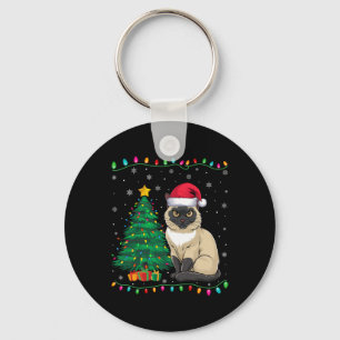 Siamese Cat Santa Hat Men Women Kids Christmas Tre Key Ring