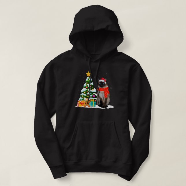 Siamese Cat Santa Hat Xmas Ugly Christmas Hoodie (Design Front)