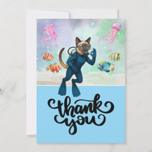 Siamese Cat Scuba Diver Thank You Card