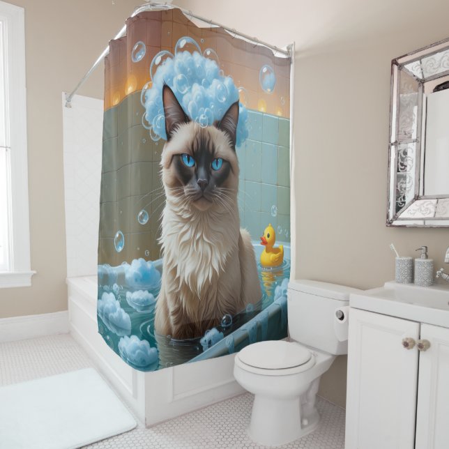 Siamese Cat Sloppy Sleepy Cute Funny  Shower Curtain (In Situ)