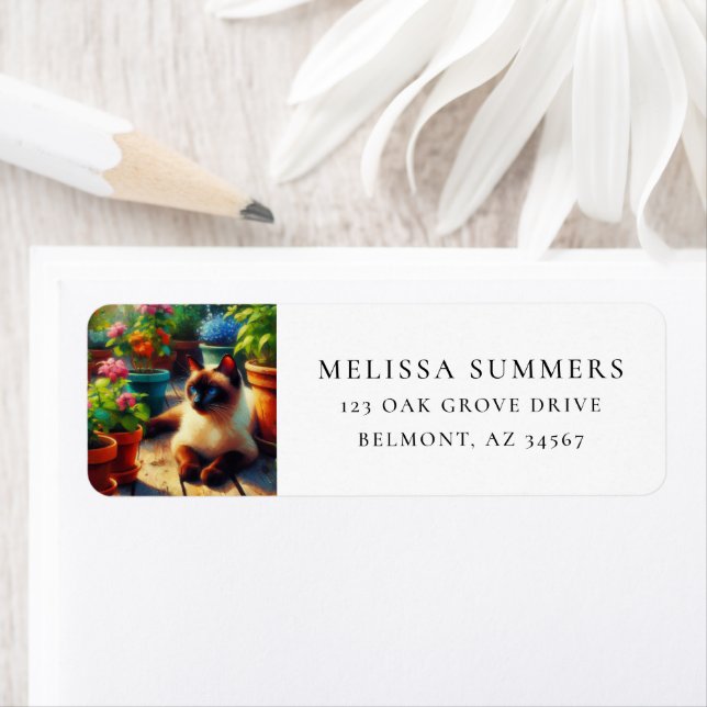 Siamese Cat Spring Garden Return Address Label (Insitu)