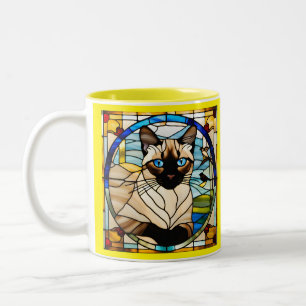 Siamese Cat Stained Glass Two-Tone Coffee Mug