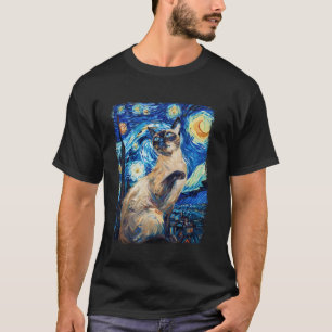 Siamese Cat Starry Night Painting T-Shirt