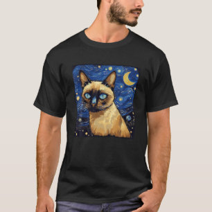 Siamese Cat Starry Night Van Gogh Halloween Kitten T-Shirt