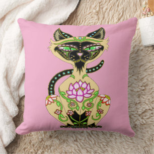 Siamese Cat Sugar Skull Cushion