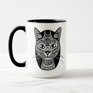 Siamese Cat Tattoo Pattern in Black and White  Mug